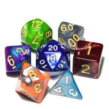 Load image into Gallery viewer, Polyhedral DnD Mixed Color Dice 7pcs/Set for RPG Dungeons and Dragons Board Games D4,D6,D8,D10,D%,D12,D20